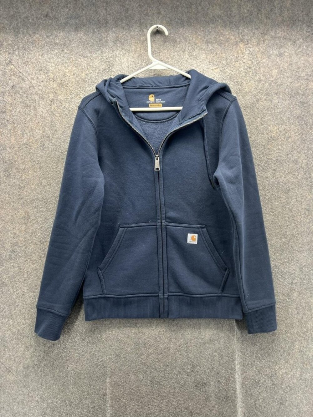 Carhartt Hoodie Sweatshirt Youth Small Blue Full Zip Fleece Relaxed Fit